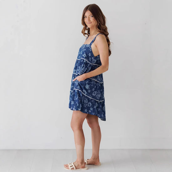 Sling Pleated Backless Denim Dress Women