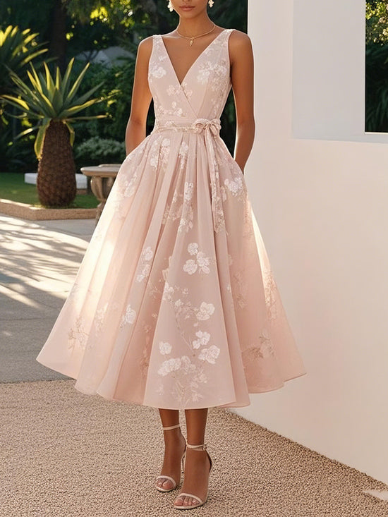 Women's Sleeveless Vest V-neck Digital Printing Dress