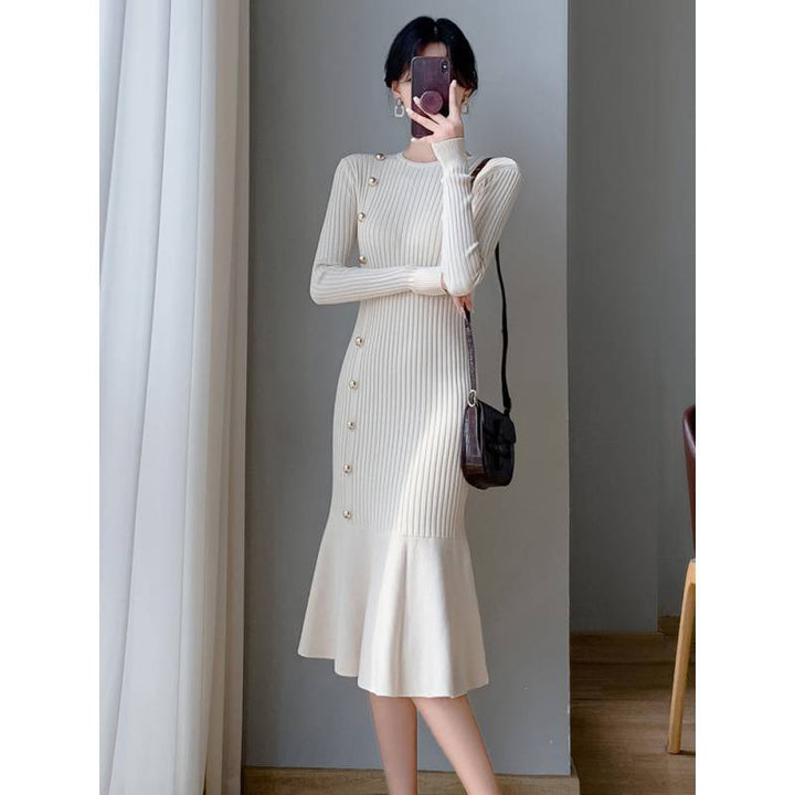 French Style Temperament Slim Fit Slimming High Waist Fishtail Sheath Dress Women