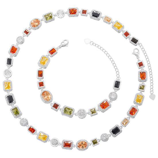 Temperament Entry Lux Diamond Square Bracelet And Necklace Set