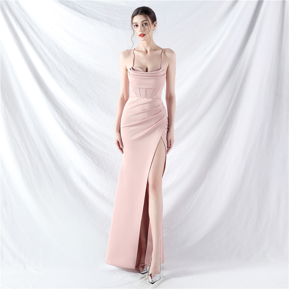 Female Solid Color High-end Camisole Evening Dress