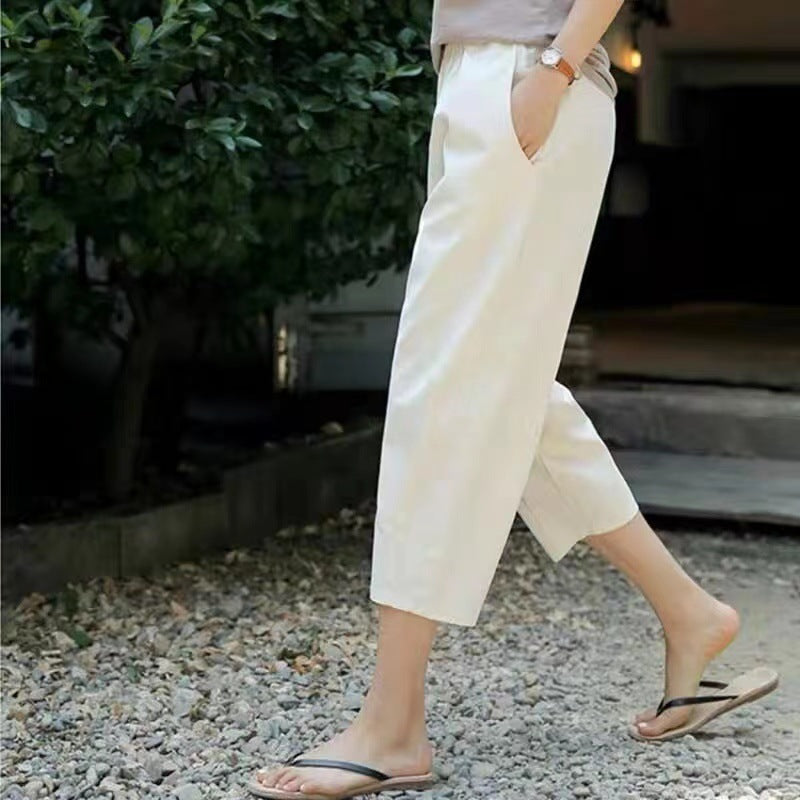 Cotton And Linen Trousers Loose Harem Pants High Waist