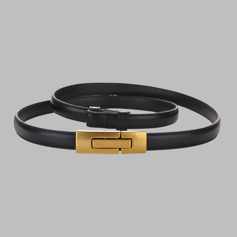 Women's Leather Thin Belt First Layer Cow Leather Button
