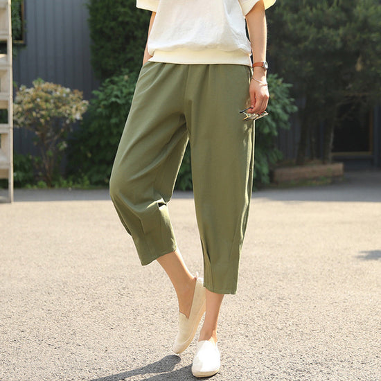 Cotton And Linen Trousers Loose Harem Pants High Waist