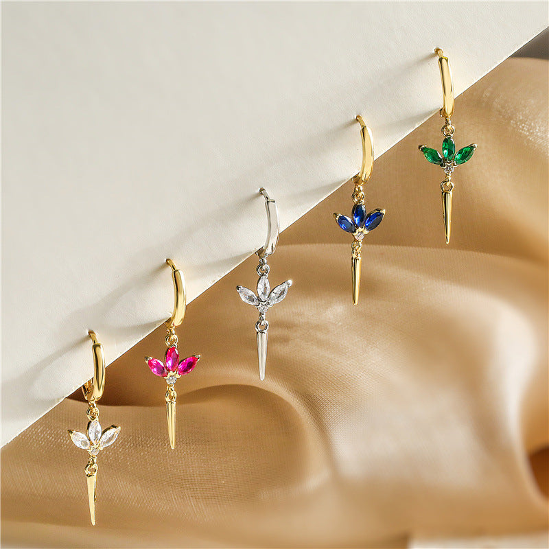 Copper Plating 18K Gold Micro Inlay Colorful Crystals Horse Eye Long Ear Clip