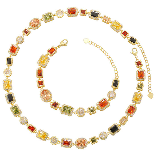 Temperament Entry Lux Diamond Square Bracelet And Necklace Set