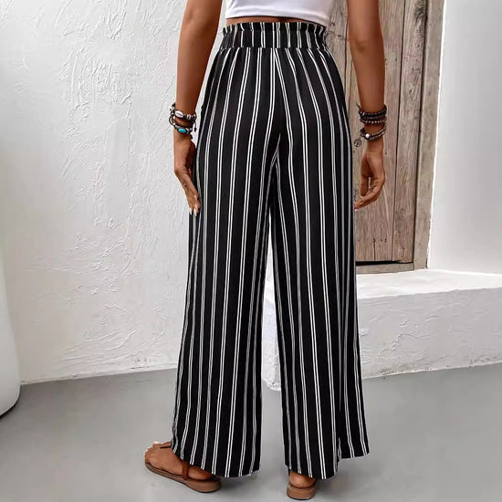 Striped Wide-leg Casual Pants High Waist Straight Loose