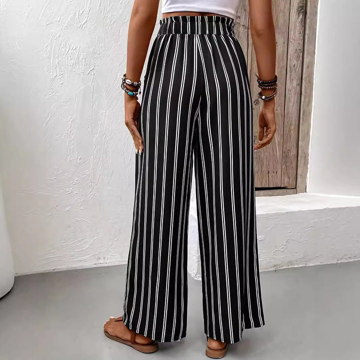 Striped Wide-leg Casual Pants High Waist Straight Loose