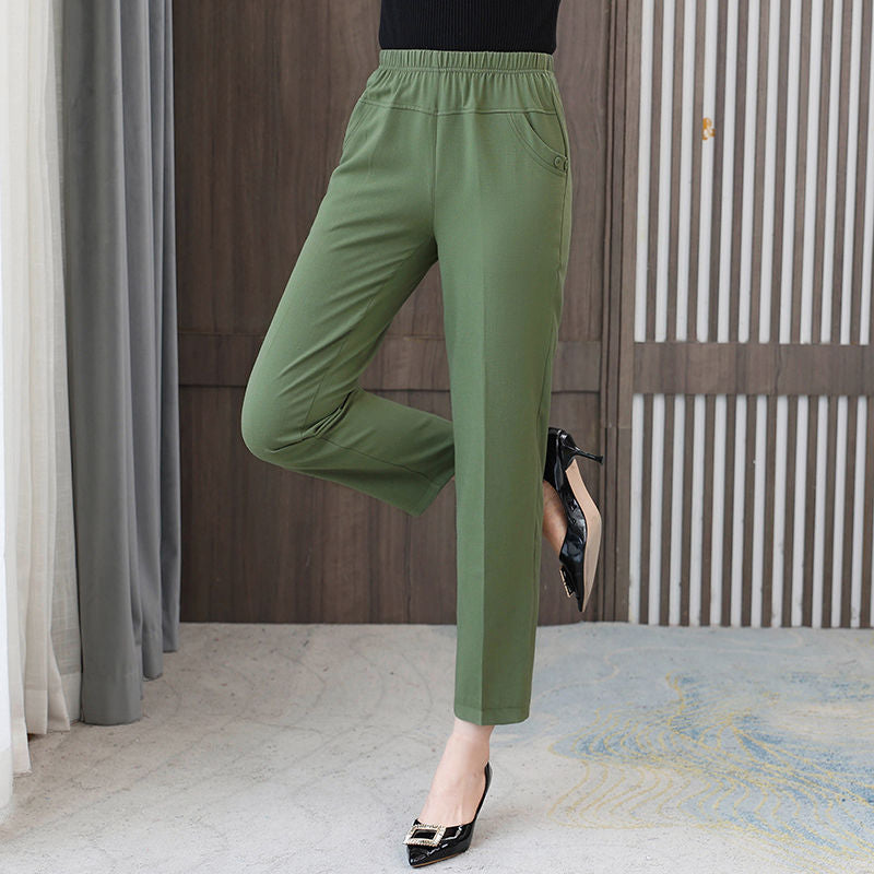 Pure Color Washed Cotton And Linen Cropped Pants