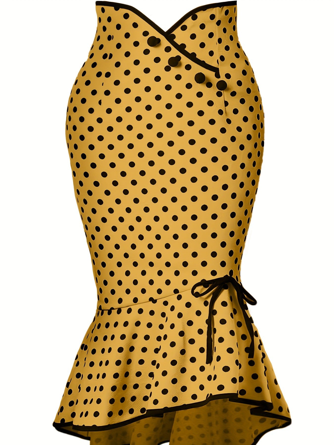Button Lace-up Polka Dots Half Body Slim-fit Fishtail Skirt