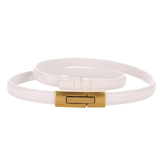 Women's Leather Thin Belt First Layer Cow Leather Button