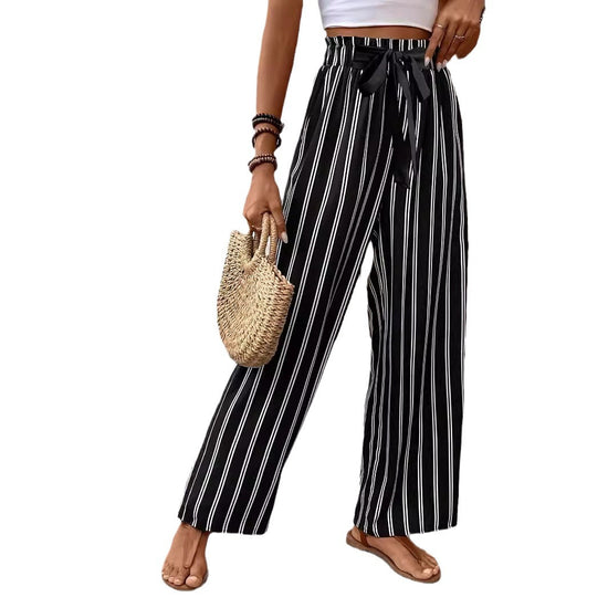 Striped Wide-leg Casual Pants High Waist Straight Loose