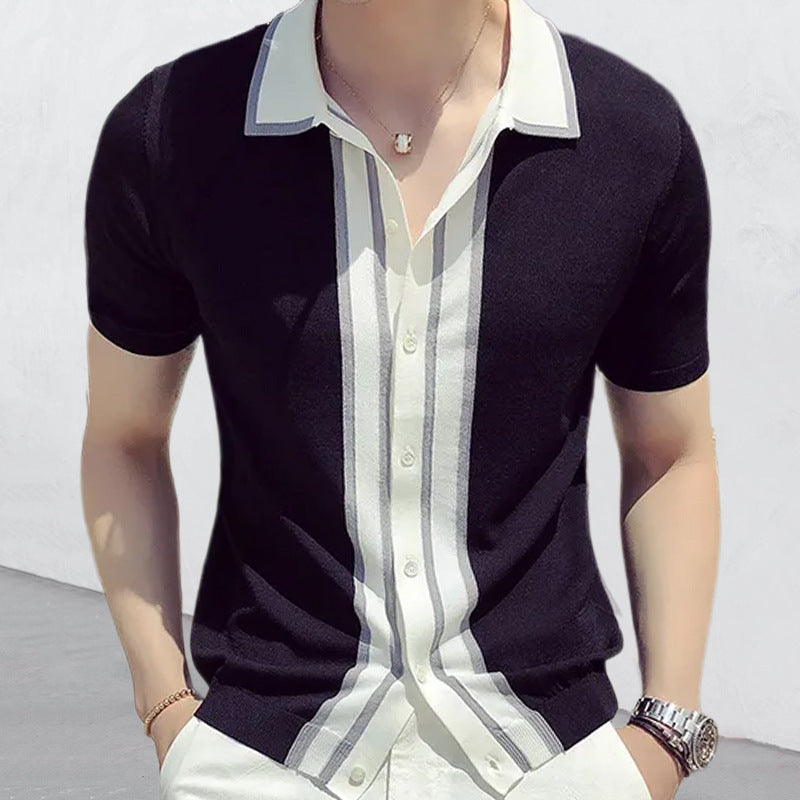 Men's Short-sleeved Lapel Color Matching POLO Sweater