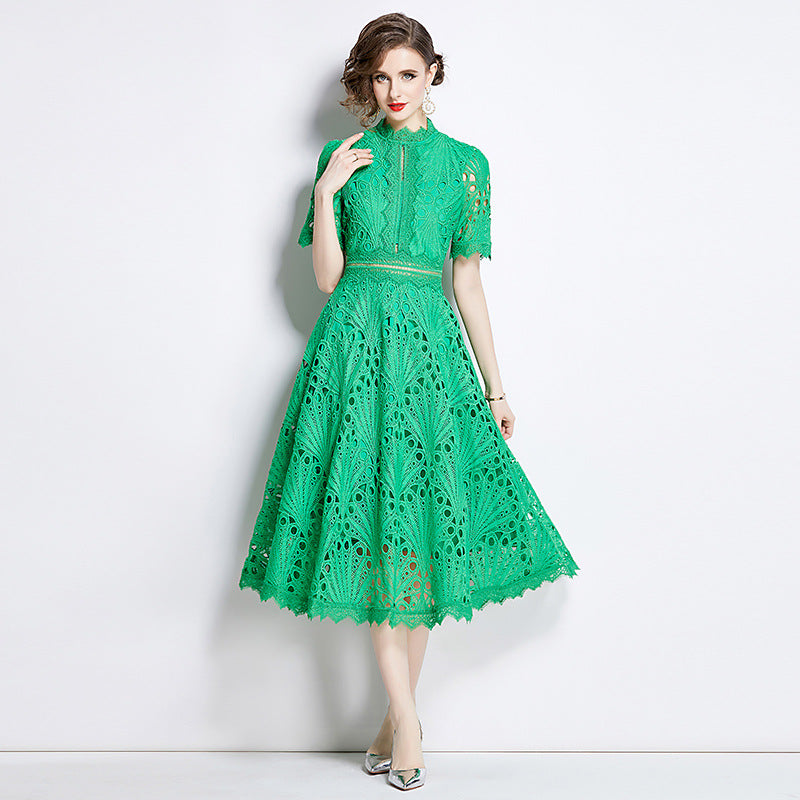 Women's French High-grade Lace Patchwork Round Neck Dress