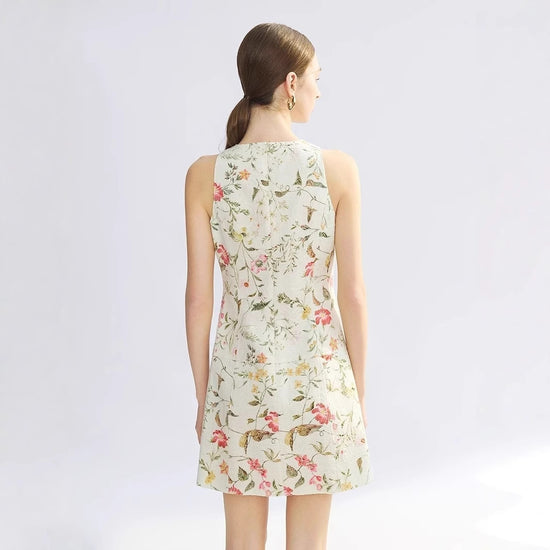 Sleeveless French Jacquard Texture Round Neck Dress Women