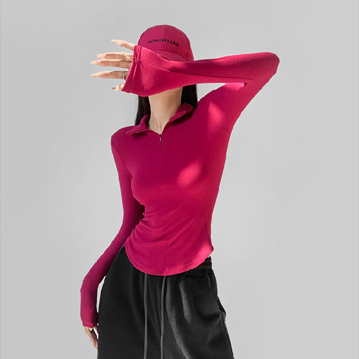 Women's Fashionable All-match Stretch Tight Lapel Long Sleeve