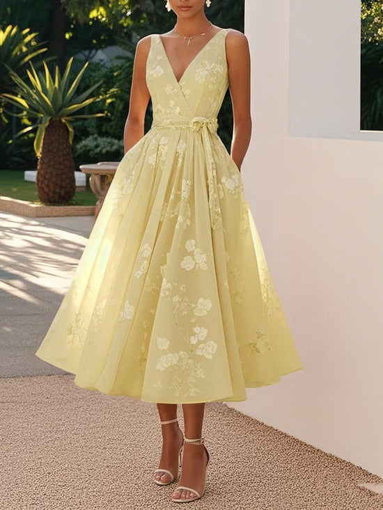 Women's Sleeveless Vest V-neck Digital Printing Dress
