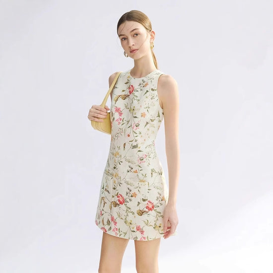 Sleeveless French Jacquard Texture Round Neck Dress Women