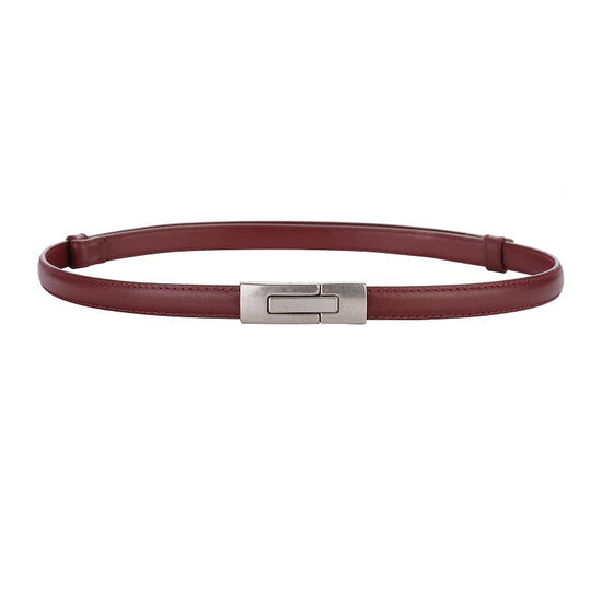 Women's Leather Thin Belt First Layer Cow Leather Button