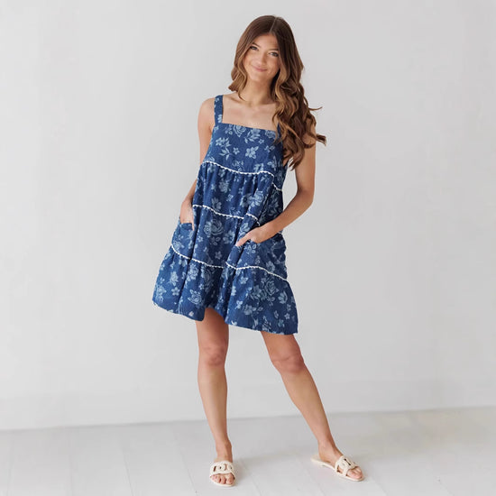Sling Pleated Backless Denim Dress Women