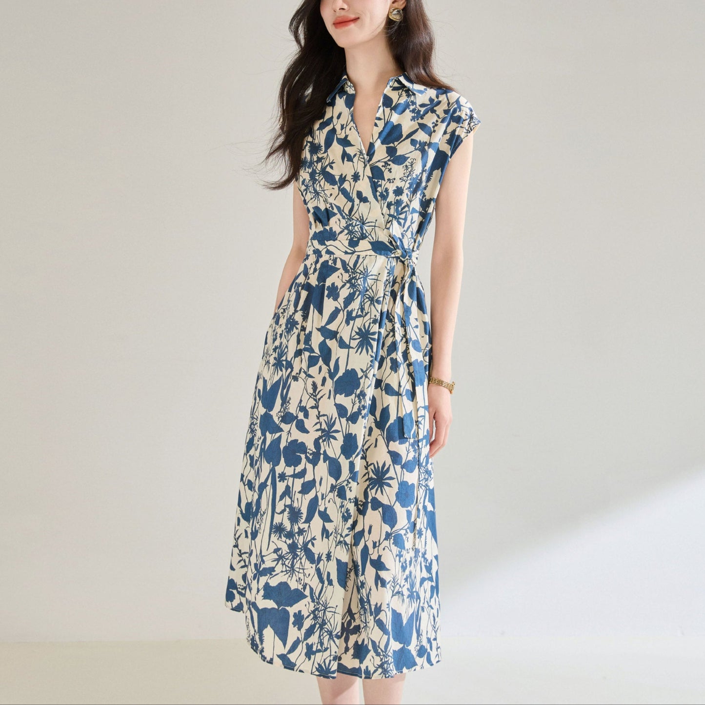 Women's Blue And White Printing Temperament Dress