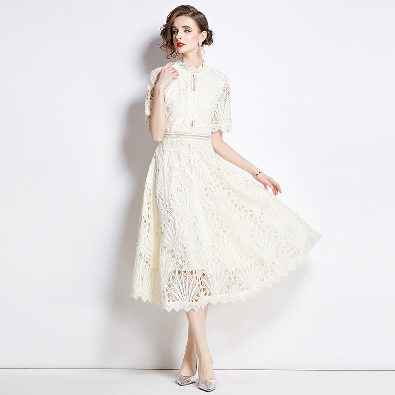 Women's French High-grade Lace Patchwork Round Neck Dress