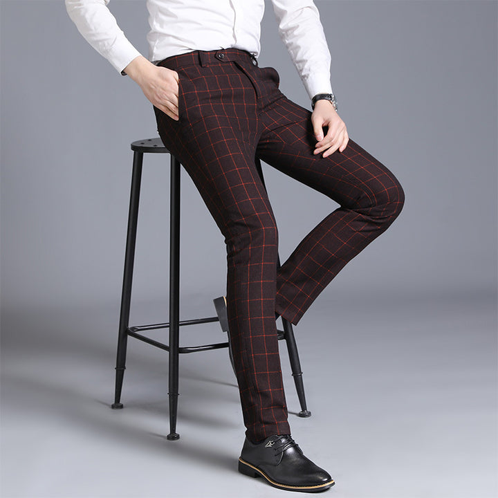Men's Plaid Slim Fit Feet Suit Pants