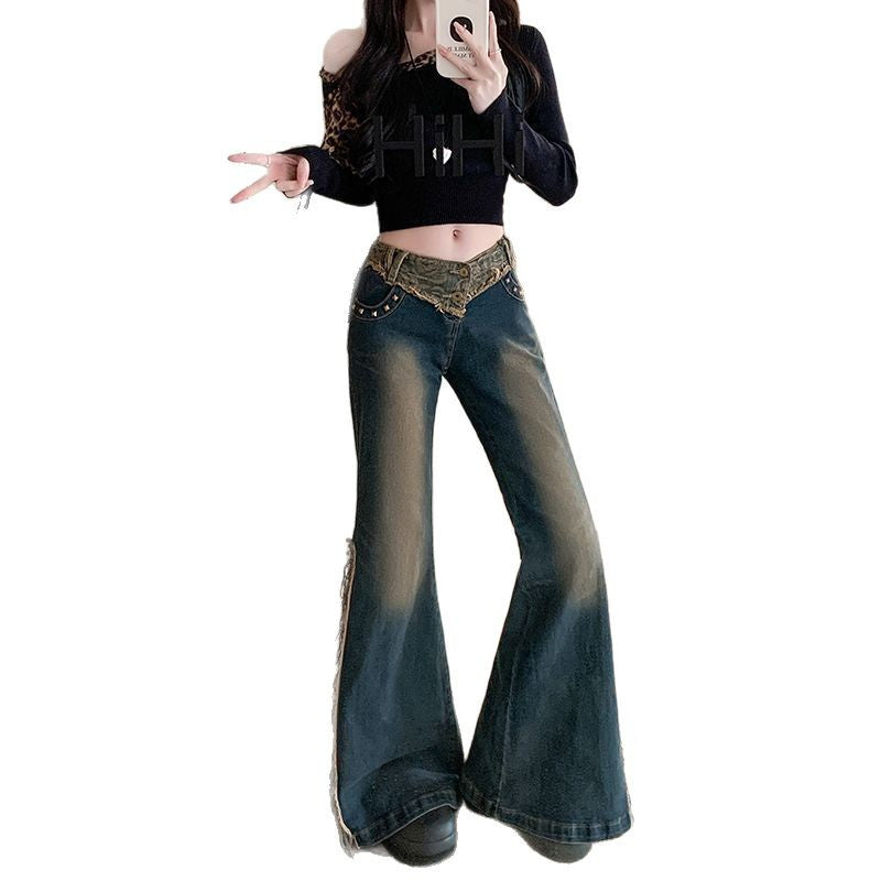 Vintage Rose Stitching Edging Skinny Jeans