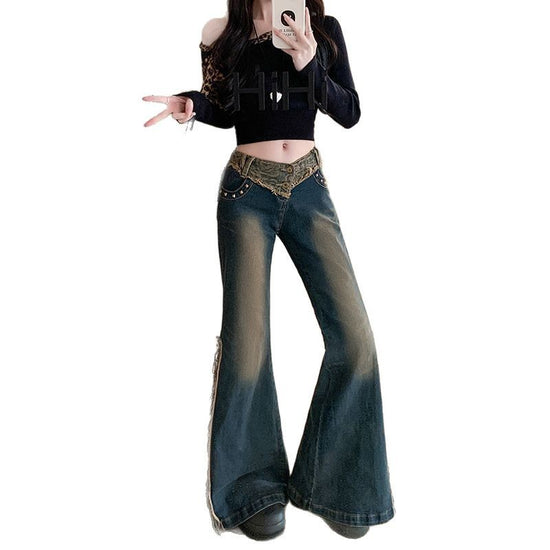 Vintage Rose Stitching Edging Skinny Jeans