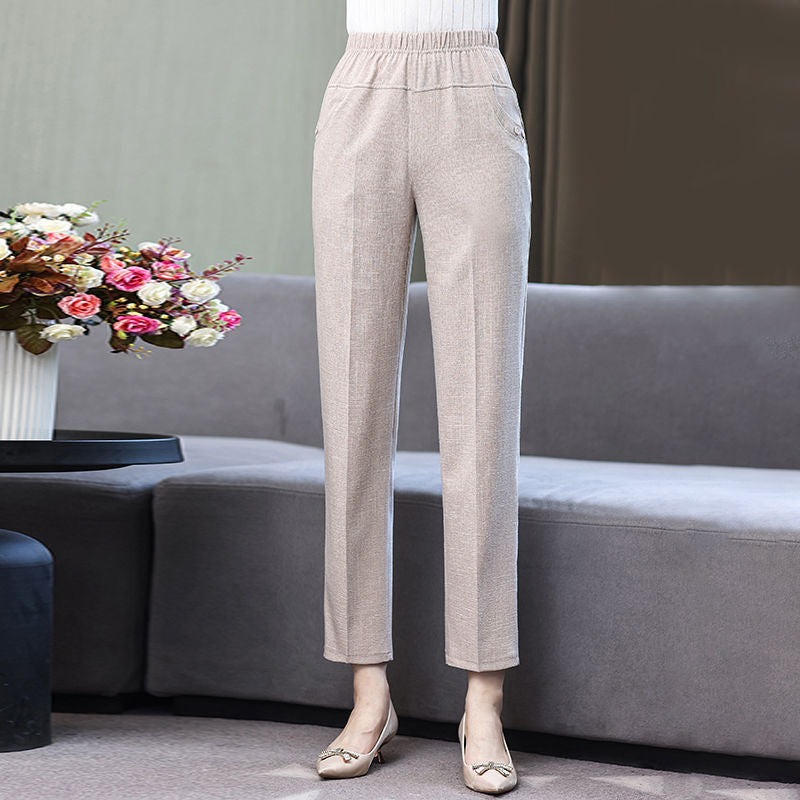 Pure Color Washed Cotton And Linen Cropped Pants