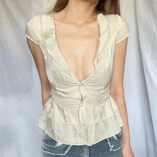 French Style Girly Style Breasted Short Sleeve