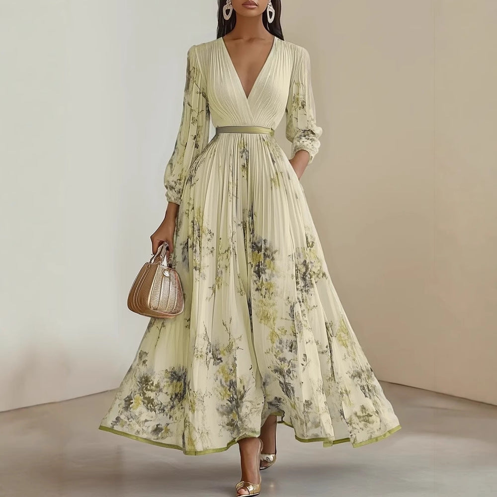 European And American Print Holiday Dress