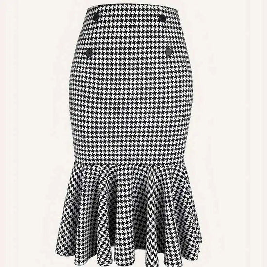 Elegant Commuter Houndstooth Stretch Hip Skirt