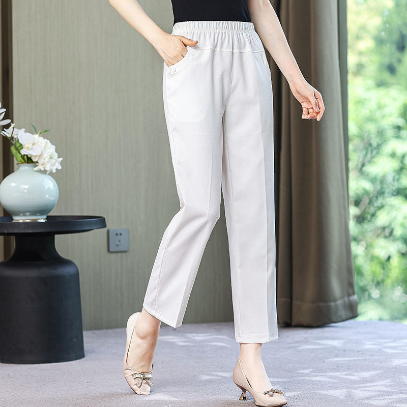 Pure Color Washed Cotton And Linen Cropped Pants