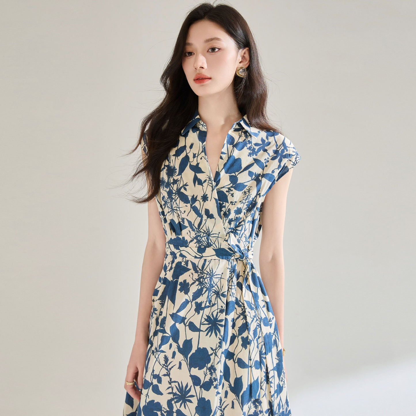 Women's Blue And White Printing Temperament Dress