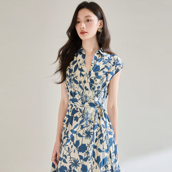 Women's Blue And White Printing Temperament Dress