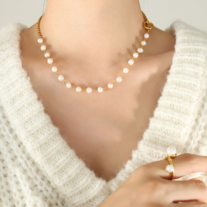 Retro Affordable Luxury Freshwater Pearl OT Buckle Bracelet Necklace