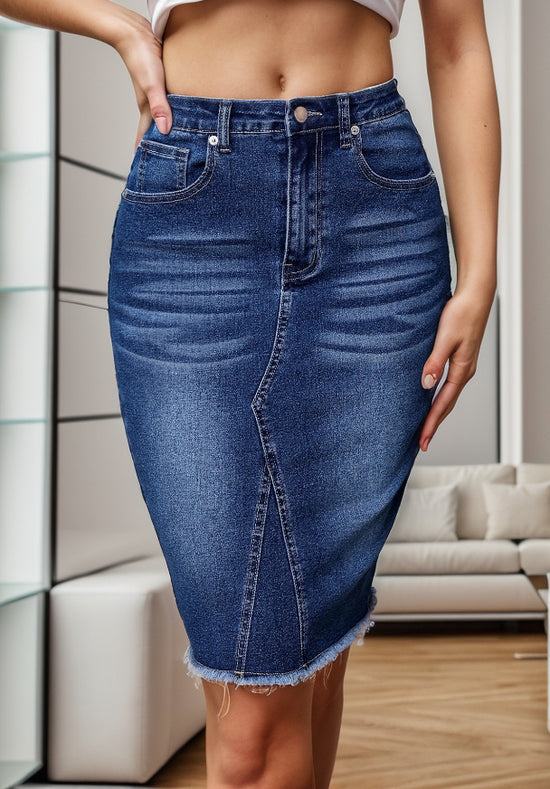 Casual Fashion Stretchy High Waist Slimming Slit Sheath Denim Skirt