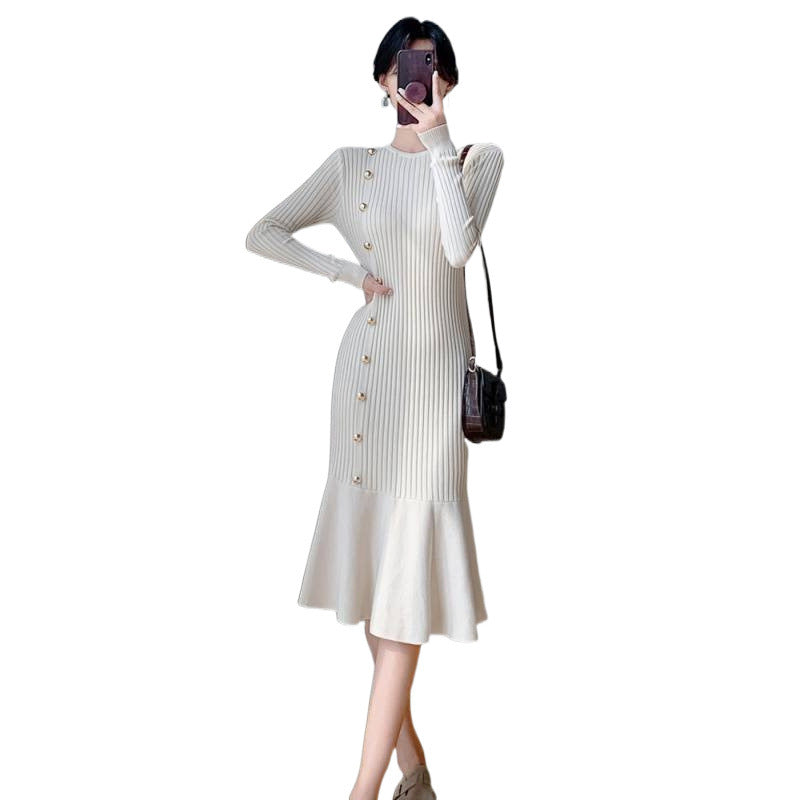 French Style Temperament Slim Fit Slimming High Waist Fishtail Sheath Dress Women