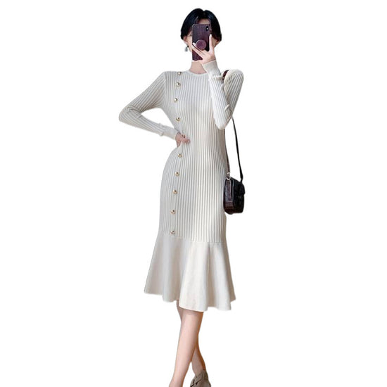 French Style Temperament Slim Fit Slimming High Waist Fishtail Sheath Dress Women