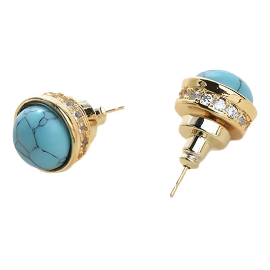 Natural Stone Stud Earrings Round Diamond Gold-plated Earrings