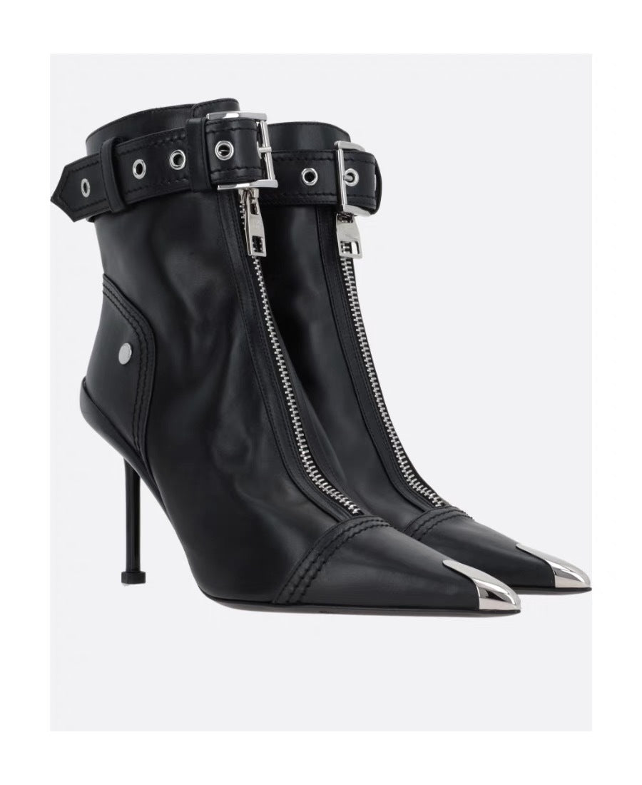 Shaped High Heeled Metal Pointed Buckle Boots