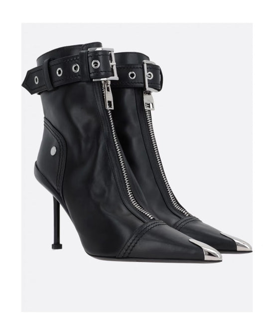 Shaped High Heeled Metal Pointed Buckle Boots