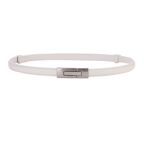 Women's Leather Thin Belt First Layer Cow Leather Button