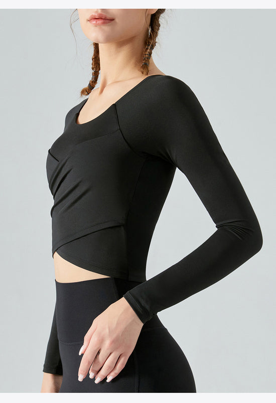 Yoga Clothes Long Sleeve Cross Pleated Workout Clothes Women's Tops