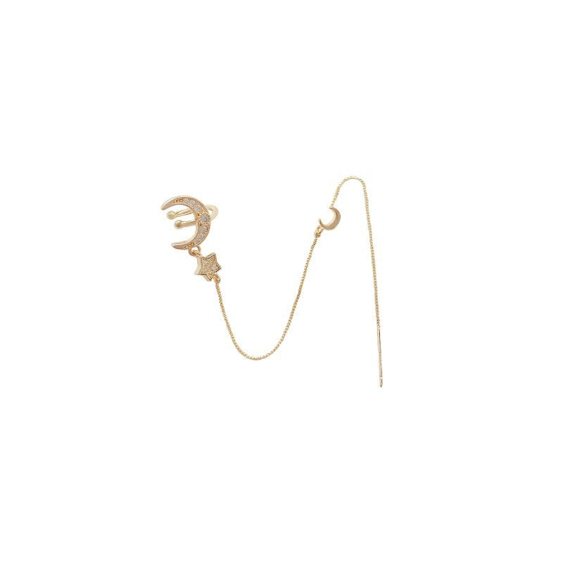 Women's Fashion Silver Needle Star Moon Fringe Earrings