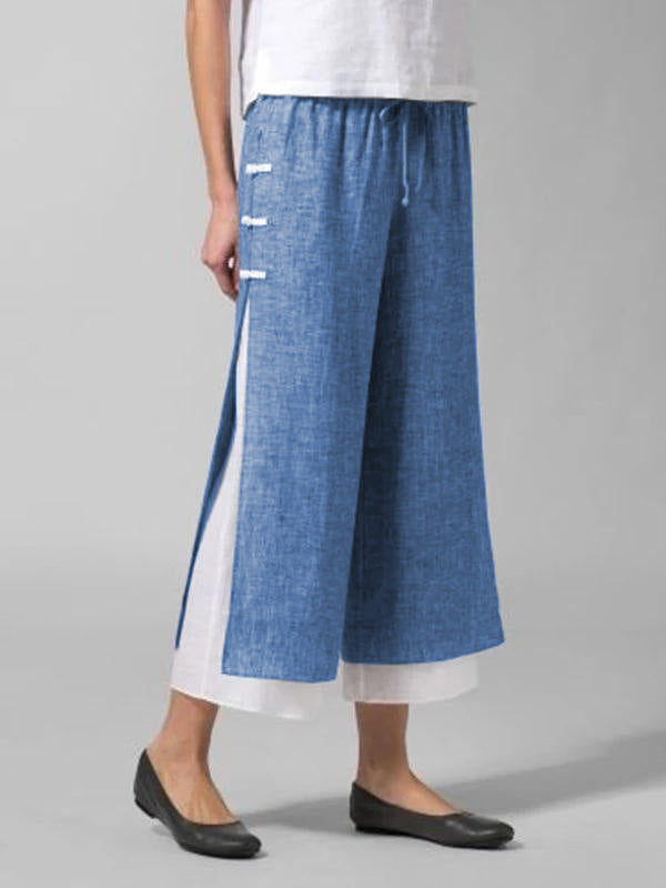 Women's Double-layer Buckle Elastic Waist Pants