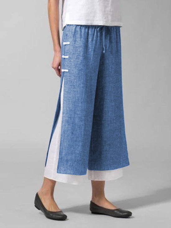 Women's Double-layer Buckle Elastic Waist Pants