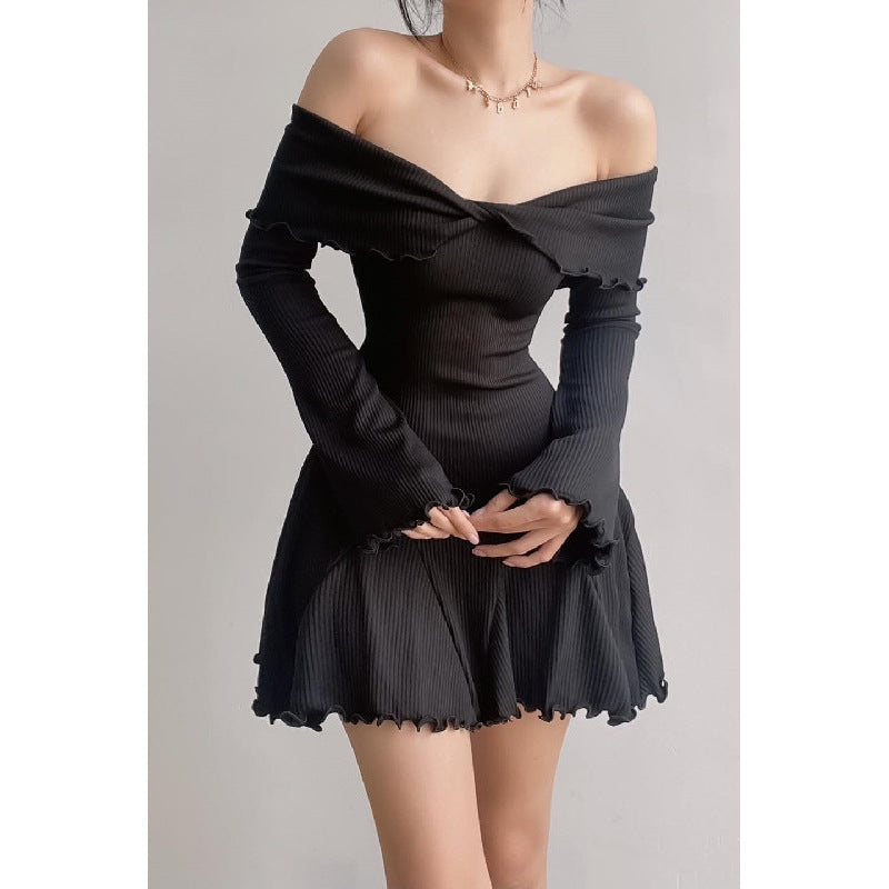 Off-shoulder Cross Long Sleeves Dress