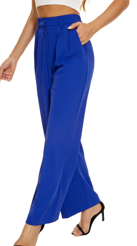Commuter Drooping Slimming High Waist Pure Color Wide-leg Pants Casual Suit Pants